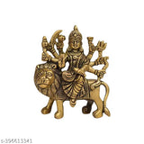 100% pure brass yellow antique finish Goddess Durga idol for desk, car, and home decor, 3-inch tall