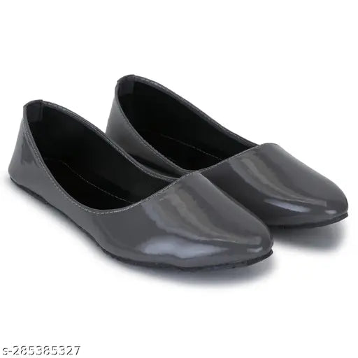 Grey patent leather lightweight ballerinas for daily, office, or party wear by Spoiltbrat. Solid, closed back design with elegant simplicity