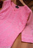 Pink Georgette Chikankari Sequin Work Kurti, traditional ethnic embroidered style for women and girls