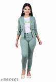 Cotton blend girls dress set: white printed t-shirt, mint green 3/4 sleeve, stretchable pants - size 4-5 to 15-16 years