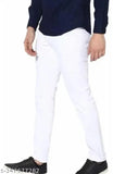 Denim, plain white Mod Men jeans for men. Solid-patterned denims, size 28, 30, or 32. Made in India