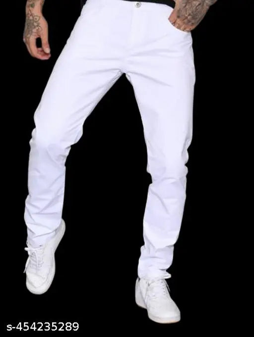 White denim jeans for men & boys, solid pattern, partywear size 28/30/32 (waist 28-33in, length 41-42in, hip 29-31in), made in India