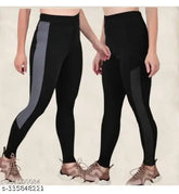 Multicolor striped cotton tights for women's activewear, gymwear, yoga, sports. Ribbed bottom keeps pant close during intense workouts. Pack of 2, self-design net pattern, sizes: 28/35in, 30/35in, 32/35in, 34/35in (India origin)