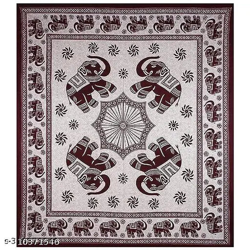 Brown elephant floral printed cotton king size bedsheet with 2 pillow covers, 144 TC, ideal for home & living room