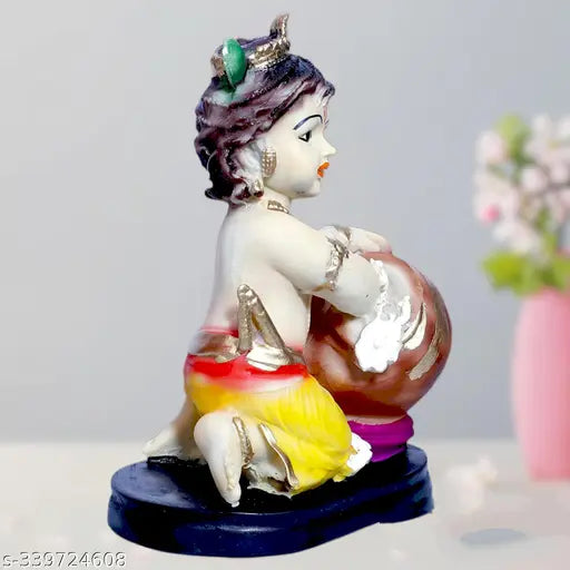 Resin Lord Krishna Makhan Chor idol, 15.5cm x 18.5cm x 9cm decorative statue for pooja room, home decor and housewarming
