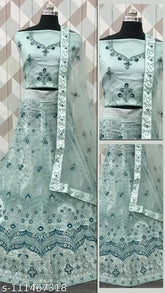 Embroidered net lehenga choli set, Indian bridal wear for semi-stitched Lehenga (42waist, 42length), 2.5m dupatta, perfect for parties & functions