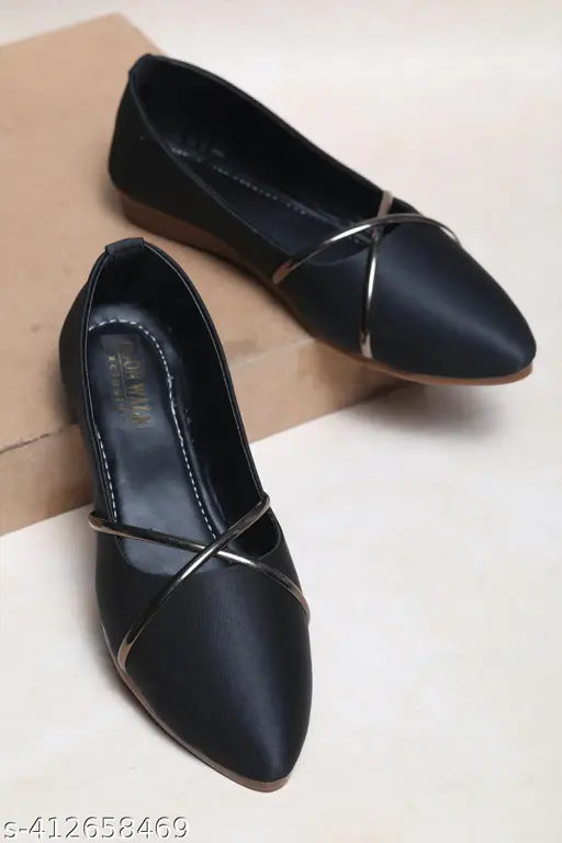 Synthetic black ballerinas for women - Ballet flats for beach, party, or daily wear, made in India (IND-4, IND-6, IND-8)