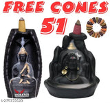 Resin Adiyogi and Tower Buddha smoke backflow showpiece combo, Indian god idols for home decoration with free 51 smoke cones