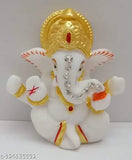Handcrafted white gold polyresin Ganesha idol statue, 8cm tall, modern car dashboard decor