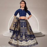 Kids Nafiza White jute cotton lehenga set with floral stitch, three-quarter sleeves. Semi-stitched net ethnic wear for girls aged 7-12 years. Indian origin
