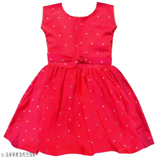 Girls embroidered satin sleeveless fit-and-flare knee length frock, India origin