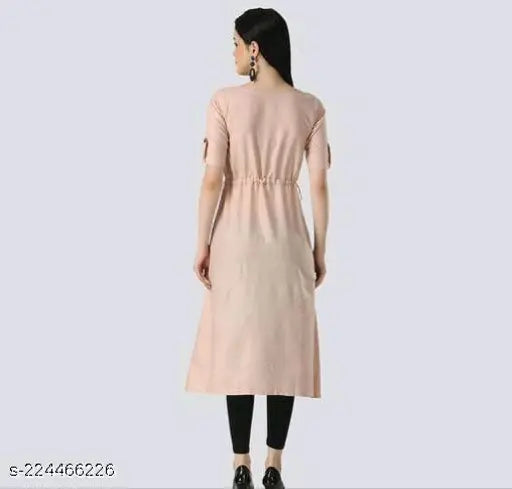 Peach printed cotton kurti, short sleeves with lace detailing - women's ethnic wear for special occasions, made in India