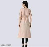 Peach printed cotton kurti, short sleeves with lace detailing - women's ethnic wear for special occasions, made in India