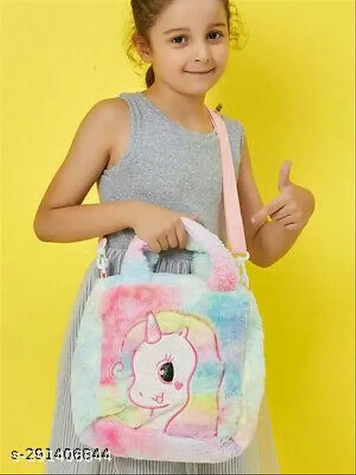 Multicolor unicorn fur sling bag with adjustable strap, stylish and spacious for kids and teens, perfect gift for special occasions