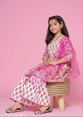Pink cotton sharara set with dupatta for children aged 3-13, Indian traditional clothing on mannequin