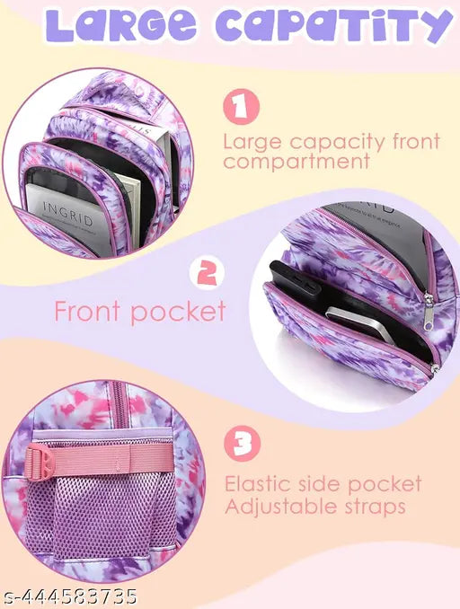 Canvas tie dye kids backpack for aged 8-10, great for elementary and middle school. Perfect for girls' books, lunch, and on-the-go essentials." (123 characters)