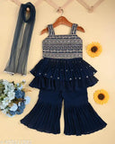 Georgette lehenga choli for kids, 2-3 years, traditional Indian ethnic wear with embroidered embellishments