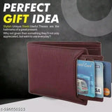 Brown PU two-fold wallet for men, featuring 5 compartments, textured body, and additional card slots. Compact size, suitable for daily use. High-quality leather feel with durable stitching. Ideal gift accessory for men. Made in India