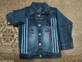 Latest designer denim raf jacket, solid denim, long sleeves, good quality for kids clothing. Size options: 2-3Y, 3-4Y, 4-5Y, 5-6Y, 6-7Y, 7-8Y. Made in India