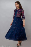 Women's Rayon Gold Printed Jacket kurta, three-quarter sleeves, Indian fashion clothing on hanger