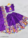 Kids satin lehengha choli with floral print, sleeveless and stitched net. Indian kids' traditional wear for ages 0-12 years (size range provided)