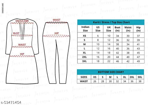 Women's A-Line Crepe Kurta, printed combo straight kurti in American Crepe fabric, three-quarter sleeves, hand wash. Size guide: S (bust 36 in), M (bust 38 in), L (bust 40 in), XL (bust 42 in), XXL (bust 44 in), 3XL (bust 46 in), 4XL (bust 48 in). Indian-made fashion