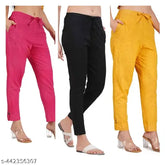 Cotton blend solid-colored pant combo: yellow, pink, black in various sizes (S-4XL), daily wear & party wear from India