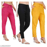 Cotton blend solid-colored pant combo: yellow, pink, black in various sizes (S-4XL), daily wear & party wear from India