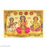 24k gold-plated Hawai Ganesh Laxmi Saraswati idol, Indian decor for home office or worship space, size 18x13cm
