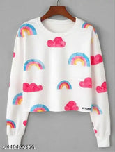 Rainbow Print Women's Long Sleeve Sweatshirt, soft & breathable fabric, vibrant design, ideal for lounging or layering