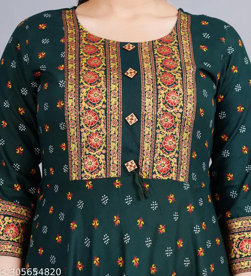 Printed rayon women's casual wear, three-quarter sleeves, Indian Anarkali Kurti, SML XXL sizes