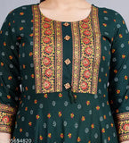 Printed rayon women's casual wear, three-quarter sleeves, Indian Anarkali Kurti, SML XXL sizes