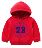 Red cotton boys and girls winter sweatshirt hoodies & pants set, warm for cold conditions, printed pattern, kids wear
