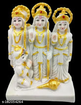White marble Ram Darbar statuette, 6" high, intricately detailed religious figurine for home decor or Pooja room