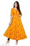 Rayon Samosa print long gown kurti, three-quarter sleeves, Indian fashion