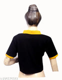 Cotton crop top with contrast collar, regular fit, solid pattern, short sleeves, M-XL sizes, India-made fashion wear