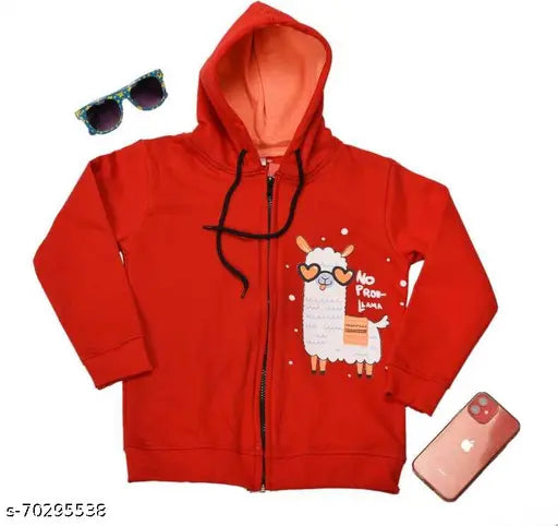 Red cotton full sleeve printed baby sweatshirt, featuring trendy tots design for both boys and girls on display