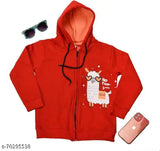 Red cotton full sleeve printed baby sweatshirt, featuring trendy tots design for both boys and girls on display