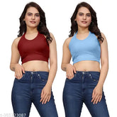 Maroon and sky ribbed cotton crop top set (pack of 2) - stylish women's tank tops for casual and formal events