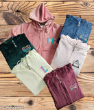 Wine color velvet zipper hoddie for kids, printed net pattern, long sleeves, 3-4 years size