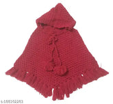 Sleeveless self-designed woolen poncho for baby girls, 0-6M, handmade in India