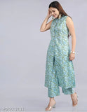 Magic Cotton printed net kurta set with palazzos, sleeveless and single size available, Indian handloom fashion