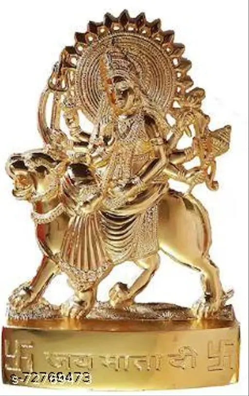 Gold-plated brass small Durga idol for Temple and Home Decor, Navratri pooja gifting (5 Inch)