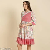 Rayon floral print short kurti, three-quarter sleeves, ideal for parties and festivals. Made in India