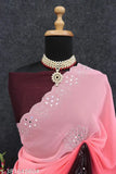 Bollywood Georgette stones saree, solid-patterned silk with colorblocked embroidery, India origin