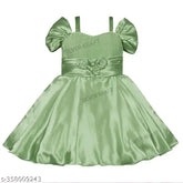 Silver satin flare knee-length frock dress in solid pattern, ideal for girls' wear (fe3196), India origin
