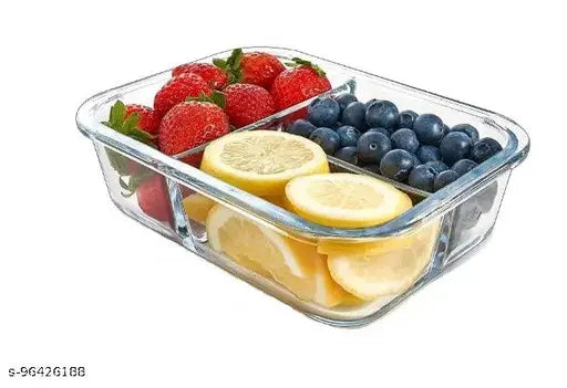 Borosilicate glass 3-compartment lunch box, microwave safe, leak-proof, 1000ml transparent container for food storage, India origin