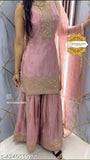 Heavy chinon silk top-sarara and dupatta set, embroidered net, ready-to-wear Indian traditional clothing
