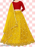 Taffeta silk and net fabric designer lehenga choli set with dupatta, embellished floral stitch for girls aged 4-15 years, India origin