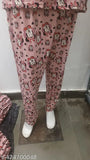 Plus size cotton nightsuit, imported Korean Lycra fabric, hip-covering length top with side slits and ankle-length lower with pockets, comfortable round neck closure